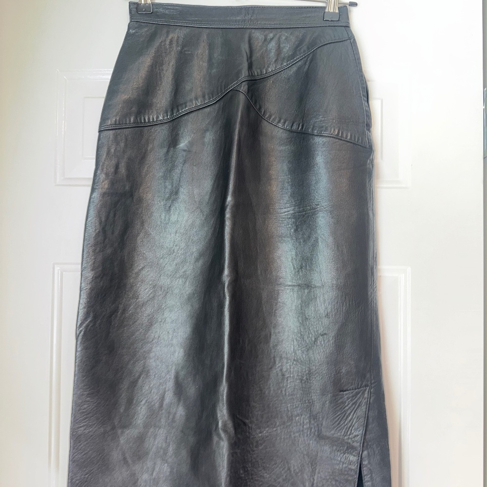 Ann Taylor Midi Black Leather Skirt